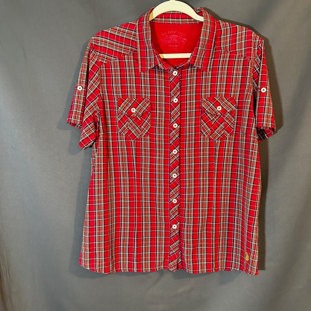 U.S.‎ Polo Assn Mens XL Red Plaid Short Sleeve Button Down Shirt